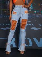 Light Wash Ripped Colorblock Women Denim 4448