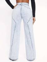 Button Loose Plain Women Jeans 503