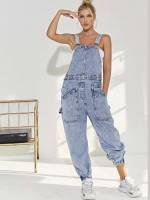  Preppy Long Sleeveless Women Denim Overalls  Jumpsuits 9704