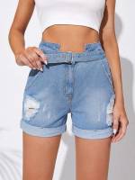 Plain Regular Fit Women Denim Shorts 297