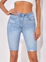 Ripped Light Wash Plain Women Denim 62