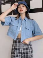 Short Sleeve Regular Fit Collar Women Denim 3963