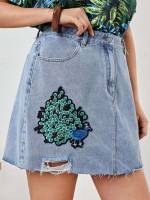 Button Mini Animal Plus Size Denim Skirts 214