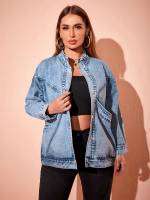  Stand Collar Casual Long Sleeve Plus Size Denim 4563