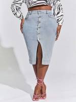   Plus Size Denim Skirts 9862