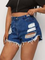  Button  Plus Size Denim Shorts 7797