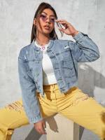 Plain Ripped Regular Fit Plus Size Denim Jackets 4063