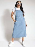 Sleeveless Plain Long Button Plus Size Denim 3028