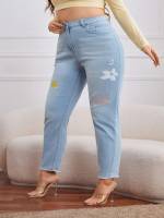 Cropped Skinny Floral Plus Size Jeans 6396