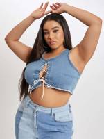 Sexy Lace Up Slim Fit Plus Size Denim Tops 5027