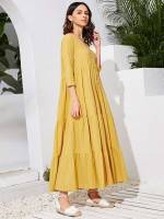 Plain Three Quarter Length Sleeve  Arabian Dresses 9912