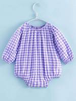 Gingham Lilac Purple Round Neck Baby  Mom 5205