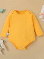 Long Sleeve Plain Button Round Neck Baby Onesies 964