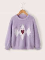  Heart Lilac Purple Round Neck Girls Clothing 8423