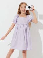  Square Neck Cute Short Sleeve Girls Clothing 4008