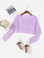 Casual Long Sleeve Lilac Purple Crop Girls Clothing 3803