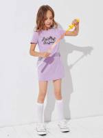 Casual Short Sleeve Round Neck Girls Dresses 60