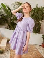  Plain Ruffle Hem Lilac Purple Kids Clothing 6613