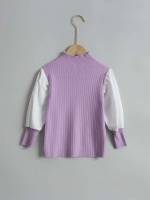  Colorblock Stand Collar Lilac Purple Toddler Girls Clothing 3750