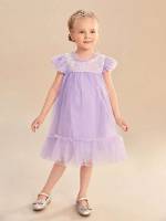 Ruffle Lilac Purple Round Neck Kids Clothing 4436