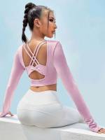 Lilac Purple Long Sleeve Backless Women Activewear 3702