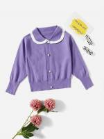 Colorblock Regular Lilac Purple Long Sleeve Toddler Girl Cardigans 7173