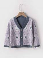 Geometric Lilac Purple V neck Casual Kids Clothing 3532