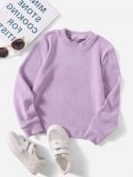  Lilac Purple Rib-Knit Round Neck Girls Loungewear 123