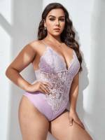  Contrast Lace Plain Lilac Purple Plus Size Sexy Lingerie 807