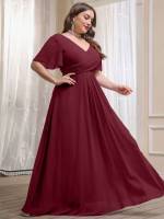 V neck Wrap Glamorous Plain Plus Size Wedding Party Wear 9664