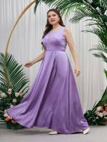 Regular Fit Lilac Purple Round Neck Tie Back Plus Size Wedding Party Wear 7422