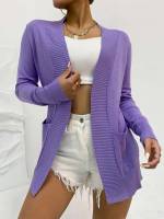 Lilac Purple Regular Casual Plain Women Cardigans 4813