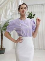 Regular Fit Cute Lilac Purple Women Tops, Blouses  Tee 7102