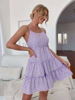 Ruffle Hem Regular Fit Lilac Purple Boho Women Dresses 1768