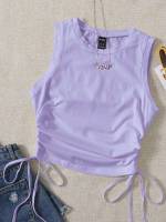 Lilac Purple Crop Knot Regular Fit Women Clothing 738