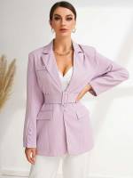 Long Lapel Lilac Purple Plain Women Blazers 6938