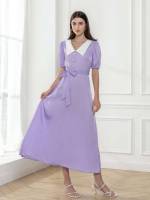 Regular Fit Short Sleeve Long Lilac Purple Women Dresses 273