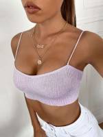 Spaghetti Strap Lilac Purple Crop Women Clothing 1625