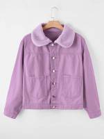 Casual Plain Lilac Purple Plus Size Denim Jackets 1086