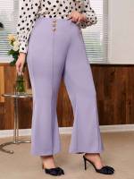  Double Button Plain Plus Size Pants 82