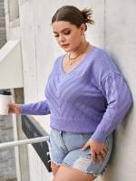 Long Sleeve Regular V neck Lilac Purple Plus Size Sweaters 961