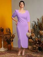 Slim Fit Half Sleeve Long Sweetheart Plus Size Dresses 7340