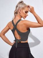 Round Neck Sleeveless Cut Out Crop Women Activewear 8221