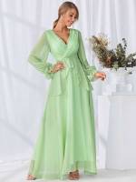 Plain Long Sleeve Maxi V neck Wedding  Special 233