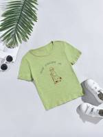 Regular Fit Letter Short Sleeve Kids Clothing 8980