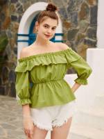 Ruffle Off the Shoulder Regular Women Blouses 9244