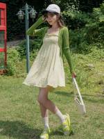 Lime Green Regular Fit Spaghetti Strap Long Sleeve Women Clothing 8738