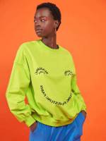 Letter Lime Green Round Neck Long Sleeve Women Sweatshirts 81