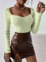 Long Sleeve Casual Plain Sweetheart Women Knitwear 7875