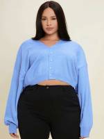 Oversized Plain V neck Crop Women Plus Clothing 397